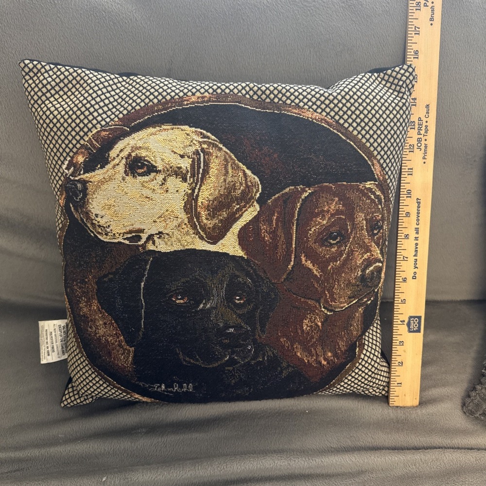 Dog Tapestry Throw Pillow -15" Labrador Retrievers Chocolate, Black, Yellow Lab - Picture 6 of 7